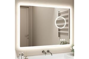 STARLEAD Specchio-Bagno-con-Luce e Ingrandimento 5X, 60x80cm Specchiera-Bagno-LED con Bluetooth, Antifog, Dimmerabile, 3 Colori Luce, Memoria, Vetro Temperato HD, Impermeabile IP44