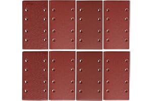 STEBRUAM 48 Pezzi di Fogli Abrasivi Carta Vetrata 93 x 185mm per Ricambi Levigatrice Orbitale, Grana 40/60/80/120/180/240/320/400 8 Fori,per Levigatrice Rettangolare Carta Vetrata Legno Carta Abrasiva