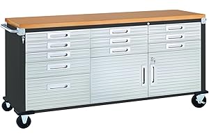 Seville Classics UltraHD® l'établi Mobile de 11 tiroirs, pour Garage, Bureau, Atelier, 182,9 x 50,8 x 95,2 cm, Graphite