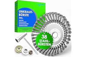 i-LEFANTE Unkrautbürste Unkrauttrimmer Wildkrautbürste Motorsense Freischneider Rundbürste für Motorsense - 200x25,4mm Drahtbürste mit Kegelform entfernt mühelos Unkraut und Moos 38 Stahlbürsten