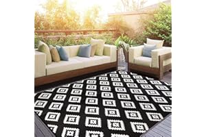 Homcomodar Outdoor Rug for Patio Clearance 180x270cm Plastic Straw Rug UV Resistant Camping Mat Waterproof Patio Rug Reversible Mat for BBQ Picnic Balcony Beach Deck(Black)
