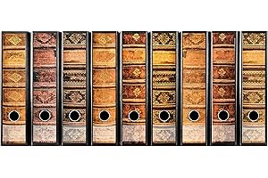 codiarts. Tył segregatora samoprzylepny | zestaw etykiet na 9 szerokich segregatorów | tłoczone z otworem do chwytania | szeroka tabliczka na plecy | motyw vintage stare książki