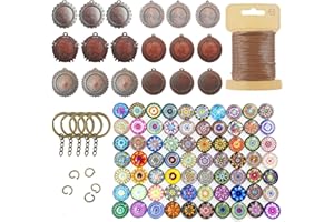 DUGYIRS 18 Pièces Rond Bois Pendentif Plateau Lunette 70 Pièces Verre Cabochon Rétro Dôme Artisanat pour Souvenir Fabrication Bijoux