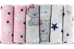 ‎FENSILO FENSILO - Mulltücher - Mullwindeln - 6er Pack 70x80 cm - Stoffwindeln, MADE IN EU, schadstoffgeprüft - Spucktücher Set für Mädchen – Baby Mullwindeln- Rosa - OEKO-TEX zertifiziert
