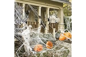 AMLOOPH Cobwebs Halloween Decorations Spider Web, 40 Fake Plastic Spiders + 120g Spider Web Halloween Decorations Outdoor Indoor, Stretchable Halloween Cobwebs Decorations For Party Cover Up To 550sft