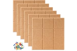 Uoisaiko Bacheca in Sughero Autoadesiva 30x30 cm, 6 Pezzi Lavagna di Sughero in Feltro, Bacheca da Parete con 30 Puntine per Ufficio, Casa