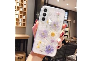 EYZUTAK Etui z suszonymi kwiatami do Samsung Galaxy A35 5G, miękkie, smukłe tworzywo TPU, przezroczyste, migoczące gwiazdy, brokatowe, silikonowe, żelowe, odporne na uderzenia, kwiaty, jasnoniebieskie