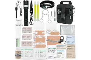 RHINO RESCUE Pequeño Botiquín de Primeros Auxilios con Herramienta de Supervivencia, Bolsa de Emergencia para Coche, Camping, Mochilero, Senderismo, Caza - Negro