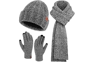 Bequemer Laden Womens Winter Warm Knit Beanie Hat Touchscreen Gloves Long Neck Scarf Set with Fleece Lined Skull Caps Gifts for Women Men