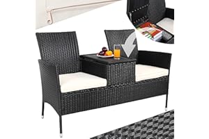 ‎CASARIA Casaria® Gartenbank Wetterfest UV-beständig Polyrattan Tisch Aufbewahrungsbox Auflagen 320kg Belastbarkeit Garten Balkon Möbel Bank 2-Sitzer Schwarz