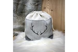 Gaidra Cesto Pane Cestino Portapane richiudibile in Tessuto Stoffa Merino e Cotone in Stile Tirolese con Corna di Cervo- Sacchetto di Design Fatto con qualità Artigianale
