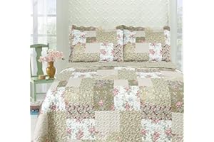 VALUE COMFORT HOME Foral Patchwork Vintage Country Cottage Style Bedspread Coverlet Quilt Bed Throw Including Pillow Shams Covers (Montana)
