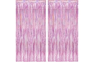 BRAVESHINE Pink Foil Fringe Curtain Backdrop - Tinsel Metallic Curtains Photo Backdrop for Girls Birthday New Years Eve Decorations 2026 Christmas Wedding Hen Disco Party Decorations - 2Pcs 1x2.5m