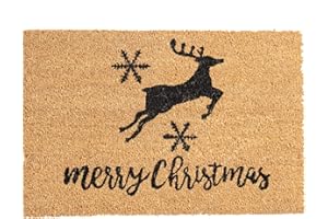 Nicola Spring 1x 40x60cm Reindeer Christmas Door Mat - Non-Slip Natural Coir Indoor Outdoor Welcome Mats