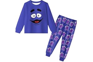 Brigcalki Grimace Shake Girls Short Pyjama Set,Boys Girls Grimace Cartoon Shirts and Pants Sets Home Casual Wear for Kids 4-10Y