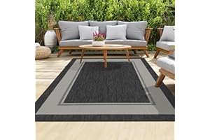 HomeArt Outdoor Rugs | Easy-Cleaning Indoor & Outdoor Area Rugs for Porch, Deck, Balcony, Garden, Picnic, Kitchen, Hallway | UV & Weather-Resistant Large Patio Rug Mats | Anthracite Cream 120 x 170 cm