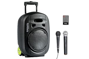 Ibiza - PORT8VHF-MKII-TWS - Altoparlante portatile 8"/400W MAX con 1 microfono cablato e 1 microfono VHF, telecomando e custodia per accessori - Bluetooth, USB, SD & TWS - 6-8 ore di autonomia