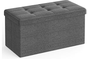 SONGMICS Puff Almacenaje, Baúl de Almacenaje Plegable, 38 x 76 x 38 cm, Taburete Reposapiés, Banco de Cubo, Soporta hasta 300 kg, para Sala de Estar, Dormitorio, Entrada, Gris Pizarra LSF47K