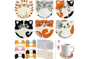 WATINC Punch Needle Untersetzer Kit Katze DIY Handwerk Stickerei Kit Easy Embroidery für Anfänger Coaster Kunst und Handwerk Needle Coaster für Erwachsene