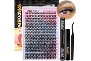 wiwoseo DIY Eyelash Extension Kit 320pcs Lash Clusters D Curl Lash Extension Kit Individual Lashes with Lash Bond and Seal and Remover DIY Lashes Kit with Glue for Beginner(0.07d, 9-16mm, 40p)