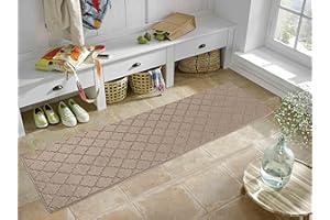 SERDIM RUGS IVY Washable Door Mat Kitchen Mats Non Slip Trellis Design Kitchen & Hall Runners Doormats, Beige, 60x220 cm
