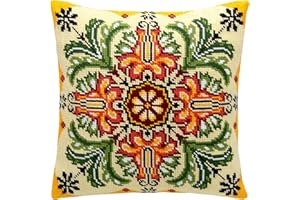 Brvsk Kaléidoscope de fleurs. Kit de broderie avec toile de tapisserie imprimée (40 × 40 cm) — Kit de coussins à l'aiguille pour une décoration créative de la maison — Kit de couture pour