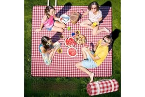 Zettfuly Picknickdecke Outdoor Extra Groß - 203 x 203 cm, tragbare wasserdichte Picknickdecke, maschinenwaschbare, 3-lagige Faltbare Picknickmatte mit sandabweisender Rückseite (Rot)