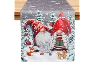 BOOMTOP Runner Tavola Natale Natalizio 33x180 cm Gnomi Senza Volto Tovaglia da Tavola Rettangolare in Lino Runner da Tavola Decorativo per Festa Invernale Natale Grigio
