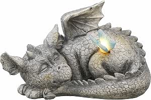Figurine Dragon Jardin 22cm Avec Lumière Solaire - Statue Résine Bronze - Décoration Extérieur