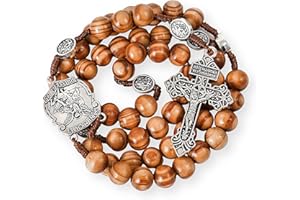 Nazareth Store Heiliger St. Michael Holzperlen, Rosenkranz, massives Holz, Gebetskapelle mit Kreuz, Medaille und Silber-Pardon-Kruzifix