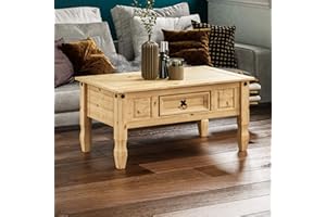 Amazon Basics Rechteckig TBC Corona Couchtisch mit Schublade, Distressed Waxed Pine, 56 x 94 x 45 cm, Massivholz, Kiefer (Früher Movian)