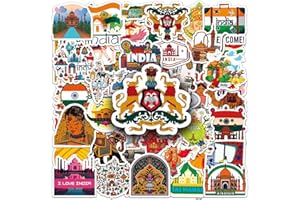 LYLSDSB Indien Aufkleber 50 Stück Vinyl Indien Reise Landschaftliche Sticker für Laptop Wasserflasche Skateboard Scrapbook Gepäck Computer, Wasserdicht Cartoon Vintage Aufkleber für Teenager Erwachsene
