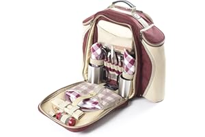 Greenfield Collection 2 Person Cooler Bag Picnic Set Rucksack; Lightweight Picnic Backpack Hamper; Includes Cutlery Set; Perfect Waterproof Coolbag Backpack for Camping/BBQ/Hiking- Red