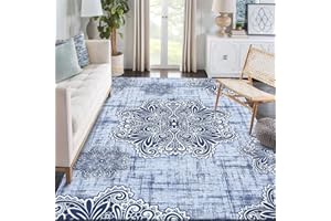 LuxFocus Szary dywan do salonu, kwiatowy dywan, nadaje się do prania w pralce, w stylu vintage, mata podłogowa z krótkim włosiem, antypoślizgowy, odporny na zabrudzenia, duży dywan wewnętrzny,