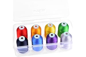 New brothread - 15 Options - 8 Bobines à Encliqueter de 1000m Chaque Polyester Machine Fil à broder avec Boîte de Stockage en Plastique Transparent pour Broderie & Matelassage - Over Rainbow