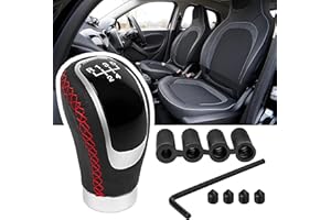 BoGoo 5 Speed Universal Gear Shift Knob - Manual Shifter Gear Stick 5 Speed Transmission - Includes adapters for Most Cars, SUV's, Van's - Renew Your Interior! (Red Stitching)