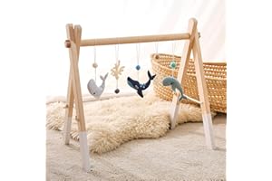 Promise Babe Arche de jeu bébé en bois Baby Gym en bois Arche de jeu nouveau-né Jouet Arche de jeu centre d'activité bébé Design animaux marins Amovible Arche de jeu Babies en bois