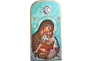 ICONSGR Icono de madera griego cristiano ortodoxo de madera de la Virgen María Madre de Jesús / OP10
