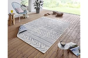 ‎NORTHRUGS NORTHRUGS In- und Outdoor Teppich Biri 240x340 cm - Wendeteppich Wetterfest Boho Style Vintage Design Teppich für Balkon Terrasse Garten Wintergarten Wohnzimmerteppich Wasserfest in Blau Creme