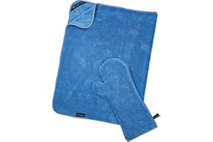 CANICOAT® Hundehandtuch Seccare mit Handschuh im Set, Oeko-TEX® Zertifiziert, saugstark & schnell trocknendes Microfaser. (S/M, Blau)