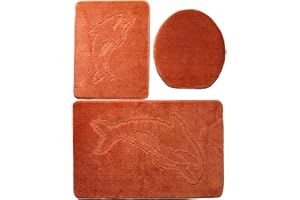 Ilkadim Delphin Badgarnitur 3 TLG. Set 55x85 cm einfarbig, WC Vorleger ohne Ausschnitt für Hänge-WC (terrakotta)