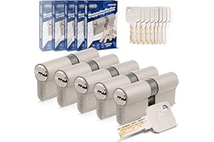 GERCAR Pro - Juego de 5 Cilindros de Cierre Continuo 35/35, Incluye 25 Llaves, 70 mm de Longitud, A: 35 B: 35 mm, Latón Macizo Mate