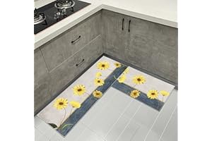 HZVRTN Alfombras de cocina antideslizantes 2 unidades, alfombra de cocina lavable con adhesivo para chiebe, juego de alfombra de pasillo para cocina a prueba de polvo, girasol amarillo