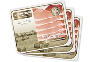 Speck Leggermente Affumicato Salumi Pasini® | Speck ligeramente ahumado | Típico de Trentino Alto Adige | 3 bandejas | 100 gr cada una | Sin gluten y sin lactosa