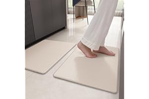 COLOR&GEOMETRY Kitchen Rug Set 2 Piece Kitchen Floor Mat, Cushioned Anti Fatigue Kitchen Mat Non Skid Waterproof Comfort Standing Runner, 17"x29"+17"x29", Beige