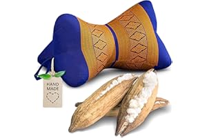 ‎LIVASIA livasia Nackenstützkissen Knochenkissen - Ø 15x32cm - Nackenkissen Knochenform, Sofakissen, Lesekissen mit Kapok, Kissen für Garten und Balkon, Reisekissen handgefertigt (Blau/Gelb)