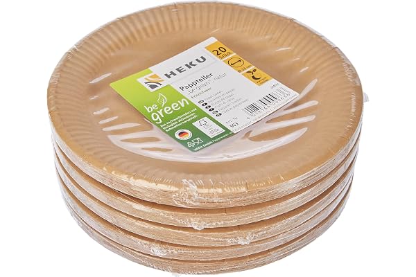 HEKU be green 100 ekologiska papperstallrikar, 23 cm Ø I FSC-certifierad I Biologiskt nedbrytbar, mångsidig och miljövänlig I