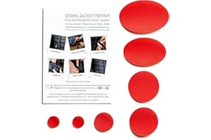 DJR Down Jacket Repair Patches: Easy to Use, Pre-Cut, Self-Adhesive, Soft, Waterproof, Tear-Resistant Rip-Stop Nylon Fabric Patches to Fix Holes in Clothing, Down Jackets, Outdoor Gear - RED