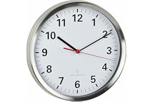 ‎TFA DOSTMANN TFA Dostmann Funkwanduhr, mit geräuscharmen Sweep Uhrwerk, Glas, leise, analoge Wanduhr, edelstahl/weiß, 60.3529.02, L 220 x B 45 x H 220 mm
