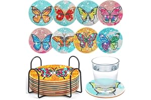 PAIVSUN 8 Stück Diamond Painting Untersetzer， DIY Schmetterling Diamond Untersetzer mit Halter，Dekorative Hölzern Untersetzer mit Diamond Painting Kit für Erwachsene Kinder Anfänger